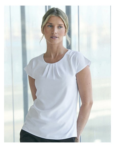 HEN-H597-Ladies Pleat Front Short Sleeve Blouse 2